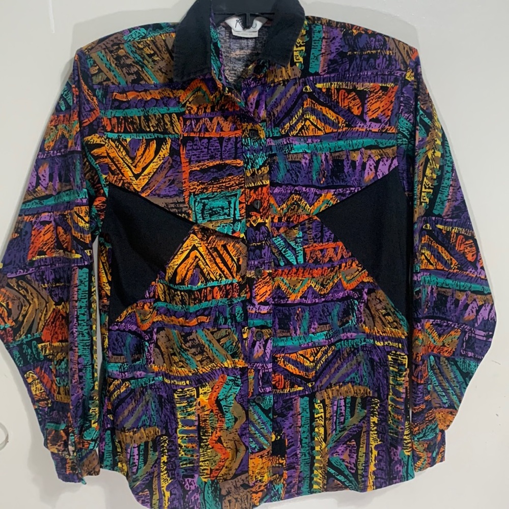 ROPER Vintage long sleeve abstract print padded shoulder button up shirt